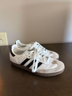 adidas women’s Samba White with Black Stripes Sneakers